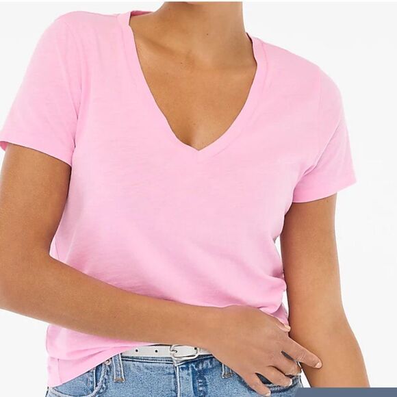 J. Crew Factory h5967 Pink Vintage slub cotton V-neck tee  NWT - Picture 1 of 8